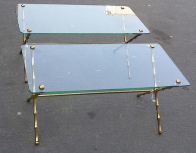  Maison Bagu s 1970 Pair of Coffee Table in Brass Model Bamboo in X Maison Bague s