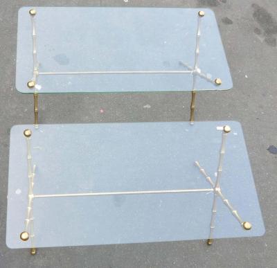 Maison Bagu s 1970 Pair of Coffee Table in Brass Model Bamboo in X Maison Bague s