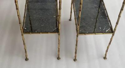  Maison Bagu s 1970 Pair of Gilt Bronze Tables Bamboo Decor Maison Bagu s Olded Mirror Tops