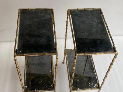  Maison Bagu s 1970 Pair of Gilt Bronze Tables Bamboo Decor Maison Bagu s Olded Mirror Tops