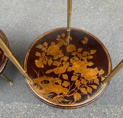  Maison Bagu s 1970 Pair of Maison Bagu s Pedestal Tables Bamboo Decor in Gilt Bronze