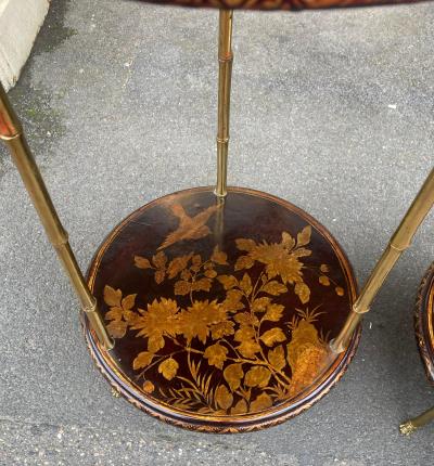  Maison Bagu s 1970 Pair of Maison Bagu s Pedestal Tables Bamboo Decor in Gilt Bronze