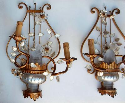  Maison Bagu s 1970 Pair of Wall Lamp Deco Chinese in the Style of Maison Bagu s