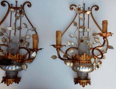  Maison Bagu s 1970 Pair of Wall Lamp Deco Chinese in the Style of Maison Bagu s