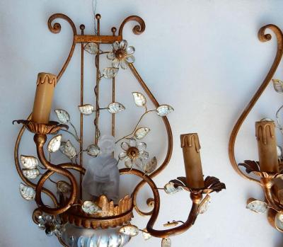  Maison Bagu s 1970 Pair of Wall Lamp Deco Chinese in the Style of Maison Bagu s