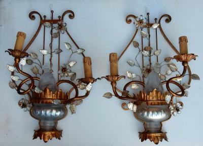  Maison Bagu s 1970 Pair of Wall Lamp Deco Chinese in the Style of Maison Bagu s