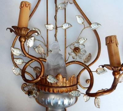  Maison Bagu s 1970 Pair of Wall Lamp Deco Chinese in the Style of Maison Bagu s