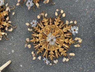  Maison Bagu s 1970 Suite of 3 Ceiling Lights or Wall Lamps Maison Bagu s Or Banci Glass leave