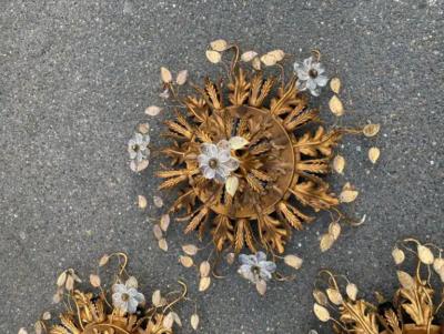  Maison Bagu s 1970 Suite of 3 Ceiling Lights or Wall Lamps Maison Bagu s Or Banci Glass leave