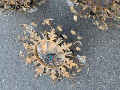  Maison Bagu s 1970 Suite of 3 Ceiling Lights or Wall Lamps Maison Bagu s Or Banci Glass leave