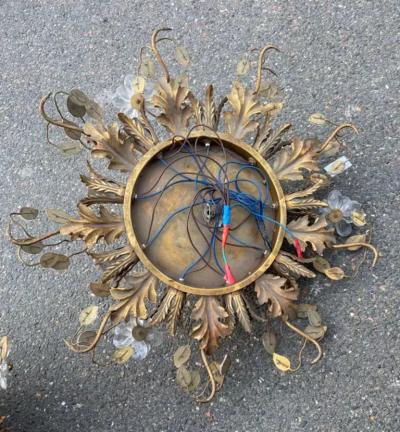  Maison Bagu s 1970 Suite of 3 Ceiling Lights or Wall Lamps Maison Bagu s Or Banci Glass leave