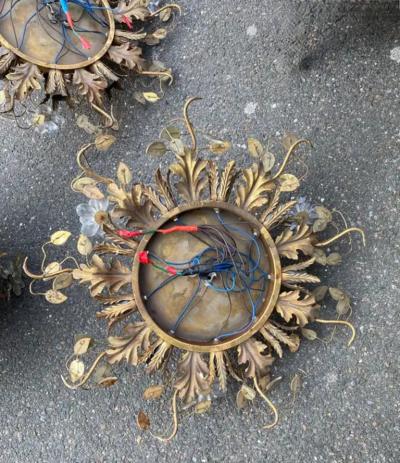  Maison Bagu s 1970 Suite of 3 Ceiling Lights or Wall Lamps Maison Bagu s Or Banci Glass leave