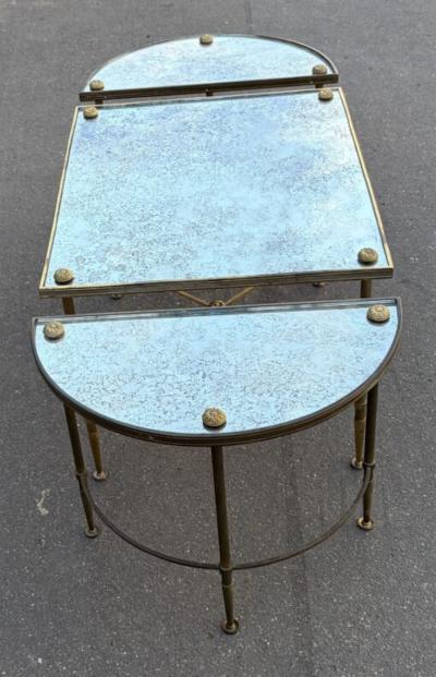  Maison Bagu s 1970s Tripartite Bronze Table Aged Oxidized Mirror Top Bagu s Style