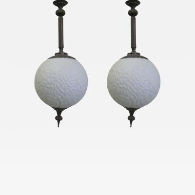  Maison Bagu s 2 Italian Modern Neoclassical Brass Milk Glass Ball Pendants Flush Mounts