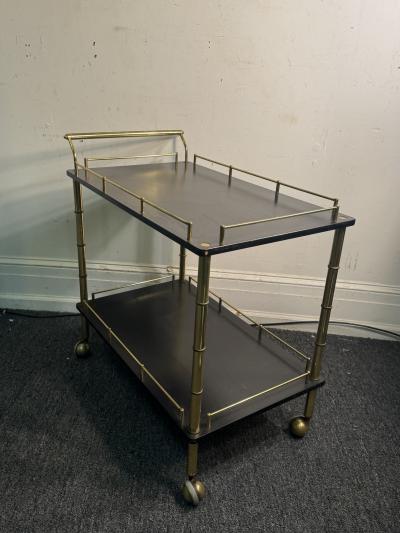 Maison Bagu s BRASS BAMBOO BAR CART WITH BLACK DOUBLE TIERS IN THE STYLE OF MAISON BAGUES