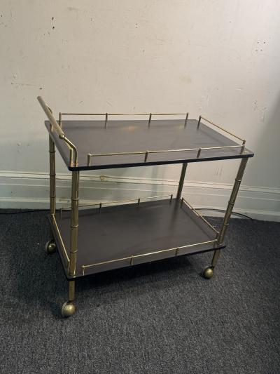 Maison Bagu s BRASS BAMBOO BAR CART WITH BLACK DOUBLE TIERS IN THE STYLE OF MAISON BAGUES