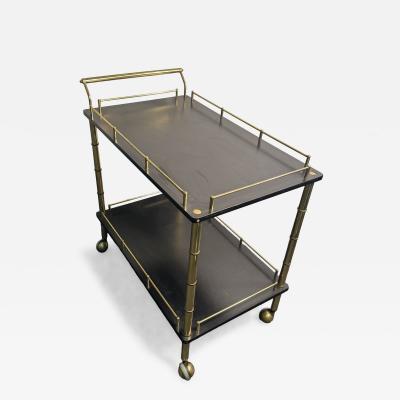  Maison Bagu s BRASS BAMBOO BAR CART WITH BLACK DOUBLE TIERS IN THE STYLE OF MAISON BAGUES