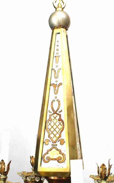  Maison Bagu s French 1940s Cut Glass Eglomise and Gilt Metal Chandelier