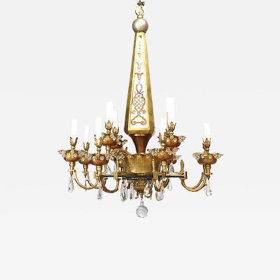  Maison Bagu s French 1940s Cut Glass Eglomise and Gilt Metal Chandelier