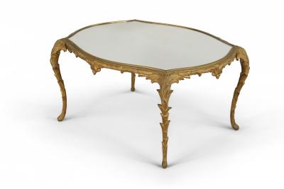  Maison Bagu s French 1940s Gilt Metal Mirror Top Coffee Table