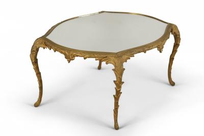  Maison Bagu s French 1940s Gilt Metal Mirror Top Coffee Table