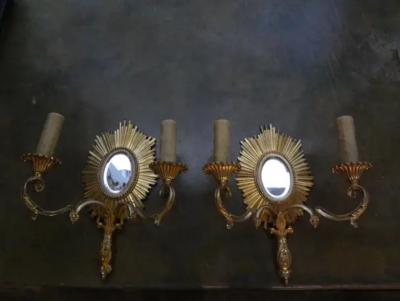  Maison Bagu s French Maison Bagu s Attributed Gilt Bronze Sunburst Sconces