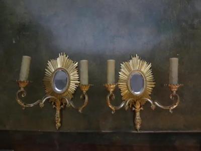  Maison Bagu s French Maison Bagu s Attributed Gilt Bronze Sunburst Sconces