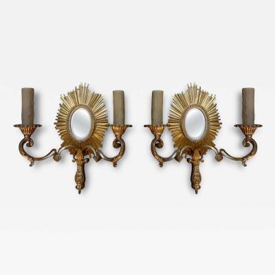  Maison Bagu s French Maison Bagu s Attributed Gilt Bronze Sunburst Sconces