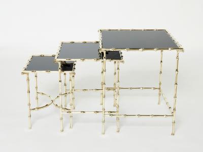  Maison Bagu s French Maison Bagu s bamboo brass black top nesting tables 1960s
