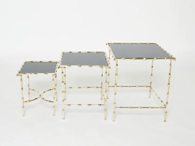  Maison Bagu s French Maison Bagu s bamboo brass black top nesting tables 1960s