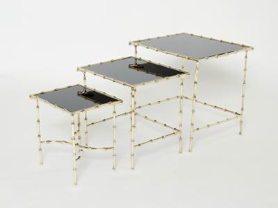  Maison Bagu s French Maison Bagu s bamboo brass black top nesting tables 1960s