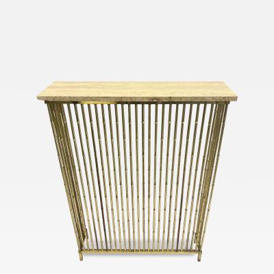  Maison Bagu s French Mid Century Brass Faux Bamboo Travertine Console by Maison Bagues