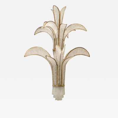  Maison Bagu s French Mid Century Crystal and Gilt Metal Palm Chandeliers