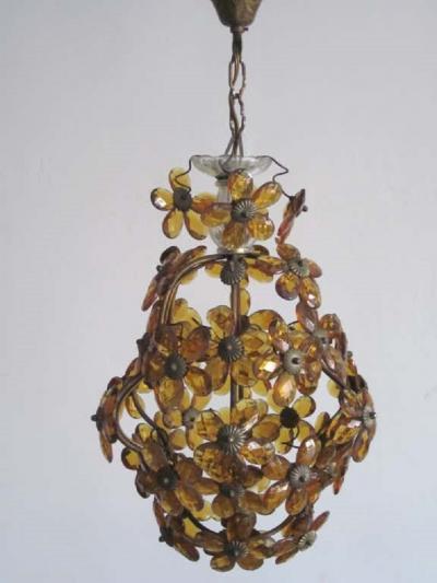  Maison Bagu s French Mid Century Cut Amber Crystal Floral Pendant Chandelier Maison Bague s