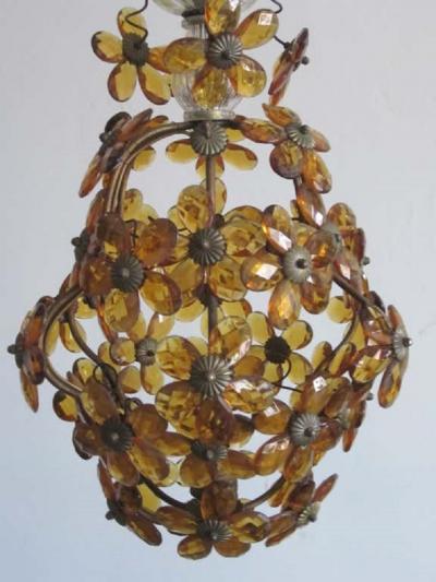  Maison Bagu s French Mid Century Cut Amber Crystal Floral Pendant Chandelier Maison Bague s