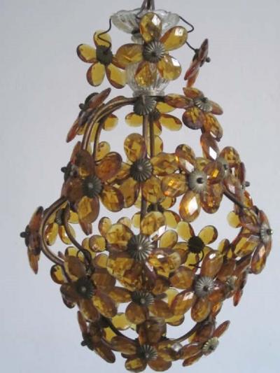  Maison Bagu s French Mid Century Cut Amber Crystal Floral Pendant Chandelier Maison Bague s