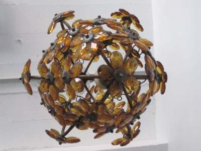  Maison Bagu s French Mid Century Cut Amber Crystal Floral Pendant Chandelier Maison Bague s