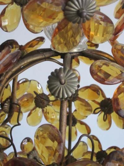  Maison Bagu s French Mid Century Cut Amber Crystal Floral Pendant Chandelier Maison Bague s