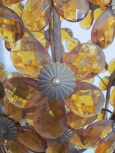  Maison Bagu s French Mid Century Cut Amber Crystal Floral Pendant Chandelier Maison Bague s
