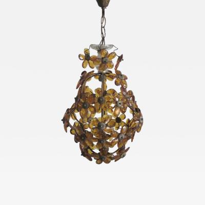  Maison Bagu s French Mid Century Cut Amber Crystal Floral Pendant Chandelier Maison Bague s