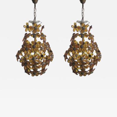  Maison Bagu s French Mid Century Cut Amber Crystal Floral Pendant Chandelier Maison Bague s