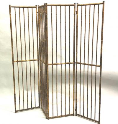 Maison Bagu s French Mid Century Modern Neoclassical Faux Bamboo Gilt Iron Screen by Bagues