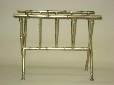  Maison Bagu s French Mid Century Modern Nickeled Brass Faux Bamboo Magazine Stand by Bagues