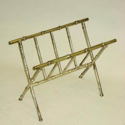  Maison Bagu s French Mid Century Modern Nickeled Brass Faux Bamboo Magazine Stand by Bagues