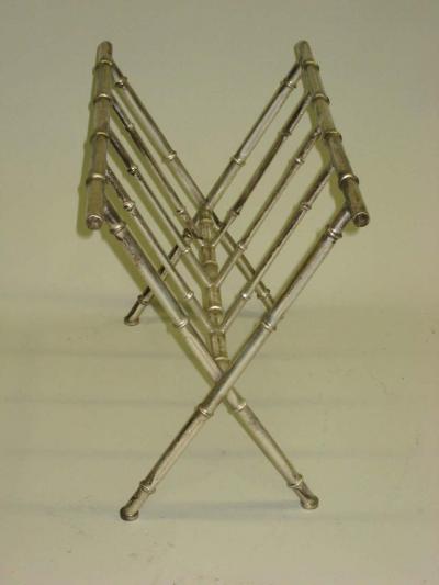  Maison Bagu s French Mid Century Modern Nickeled Brass Faux Bamboo Magazine Stand by Bagues