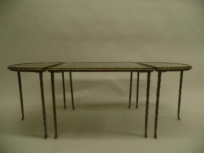  Maison Bagu s French Midcentury 3 Part Gilt Bronze Faux Bamboo Coffee Table by Maison Bagu s