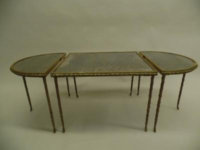  Maison Bagu s French Midcentury 3 Part Gilt Bronze Faux Bamboo Coffee Table by Maison Bagu s