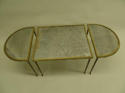  Maison Bagu s French Midcentury 3 Part Gilt Bronze Faux Bamboo Coffee Table by Maison Bagu s
