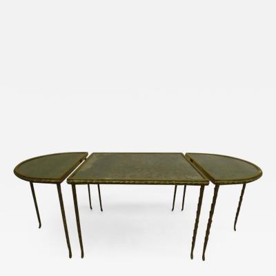  Maison Bagu s French Midcentury 3 Part Gilt Bronze Faux Bamboo Coffee Table by Maison Bagu s