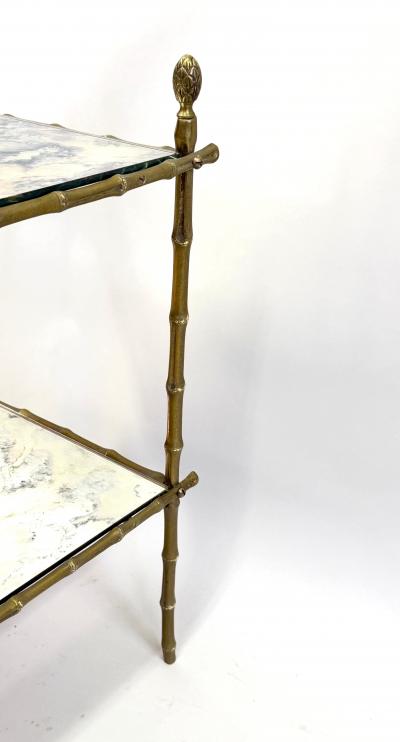  Maison Bagu s French Midcentury Brass Faux Bamboo Patinated Mirror Side Table Maison Bagues